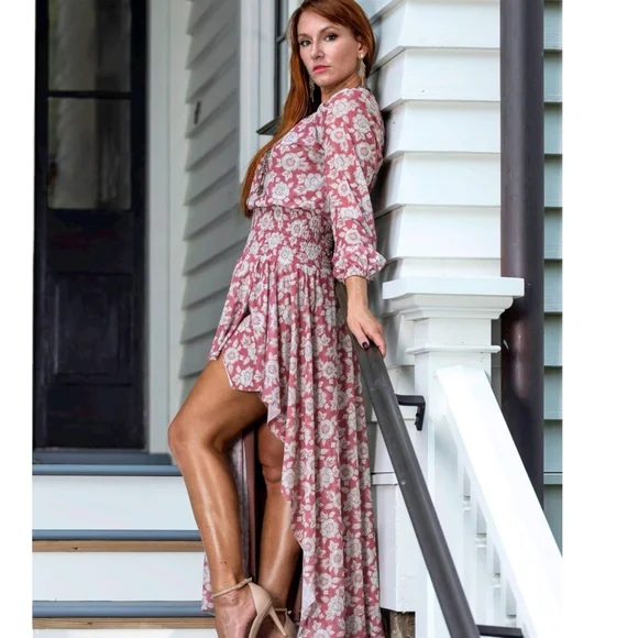 Mia Joy Joyfolie Pink Floral High-Low Dress M Romantic Boho Cottagecore - Picture 1 of 14